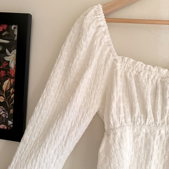 Free People White Eyelet Lady Bug Milk Maid Button Top Women's Size LG - Picture 9 of 13